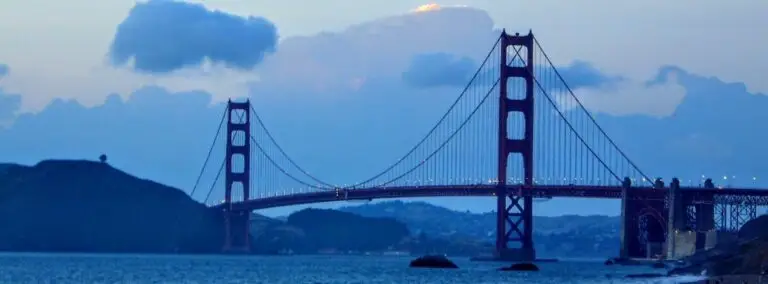 An early shot of Golden Gate Bridge from Baker Beach in San Francisco.